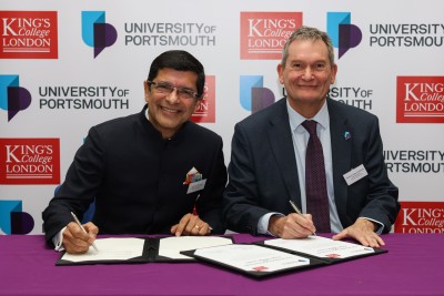 Photo showing Vice-Chancellor and President of King’s College London, Professor Shitij Kapur and Professor Graham Galbraith, Vice-Chancellor of the University of Portsmouth
